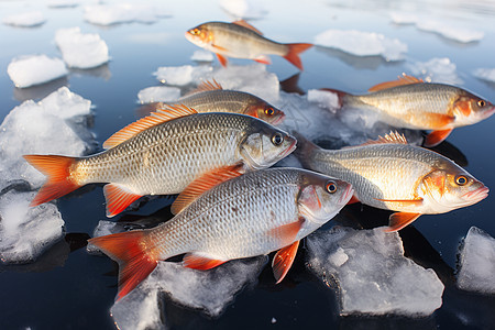 冰湖上的鱼群图片