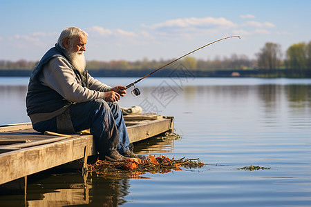水边垂钓的老人图片