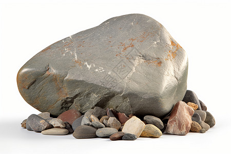 碎石围绕的石头图片
