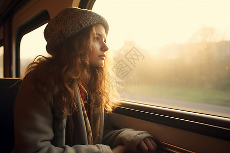 乘坐火车的女孩图片