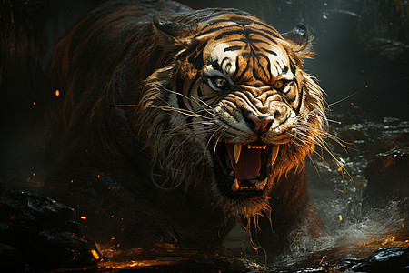 怒吼的老虎图片