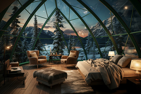 北极的冰屋梦幻卧室高清图片