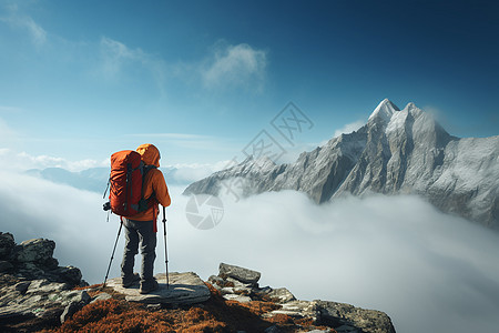 登顶欣赏云海背景图片