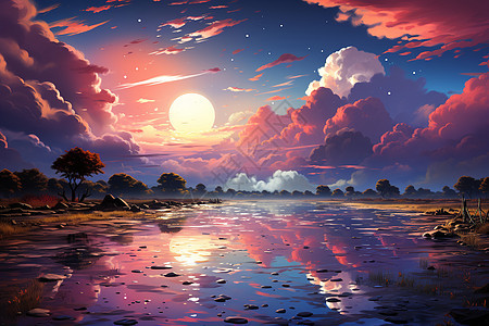 海边落日插画背景图片