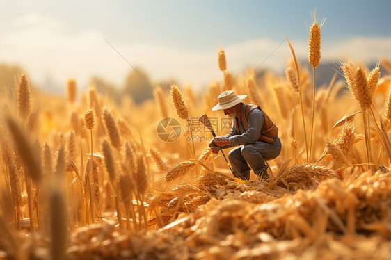 小麦地里的快乐收割图片