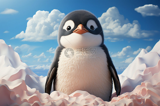 蓝天白云背景下的企鹅图片