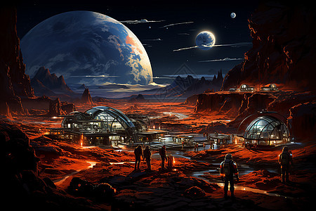 火星上的未来居住设施背景图片