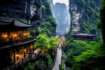 乡村的建筑和自然风景图片