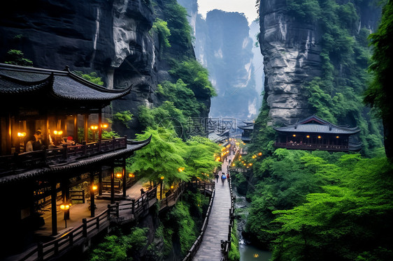 乡村的建筑和自然风景图片