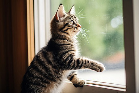 猫咪趴在窗台上观看图片