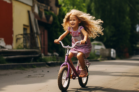 小女孩骑自行车图片