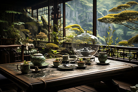 晨光下的茶乡风景图片