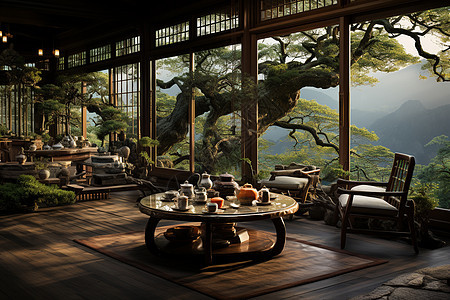 早晨的竹林景色背景图片