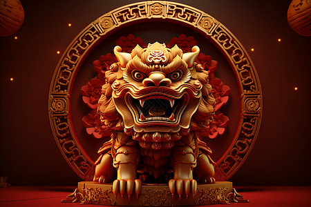 喜庆的狮子雕塑背景图片