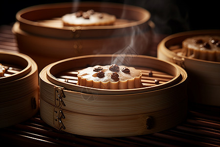 竹蒸锅上的美食图片