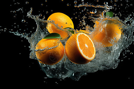 水中的多汁橙子图片