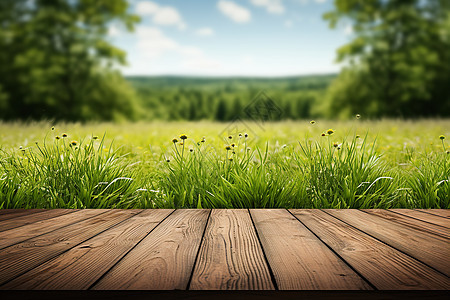 春天公园背景的木质展台图片
