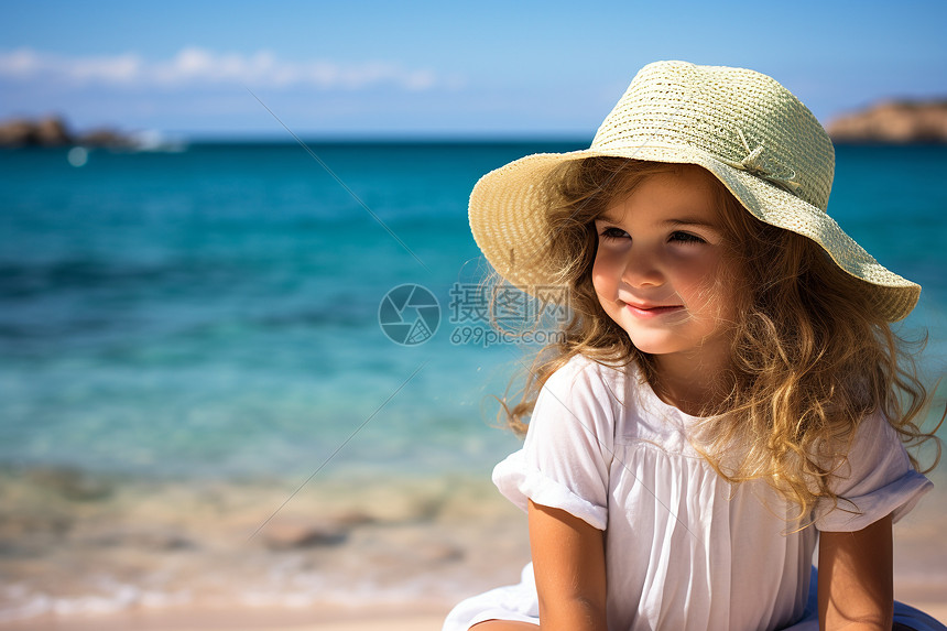 海滩边拍照的女孩图片