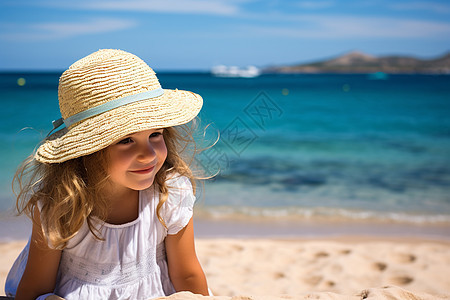 海滩边玩耍的女孩背景图片