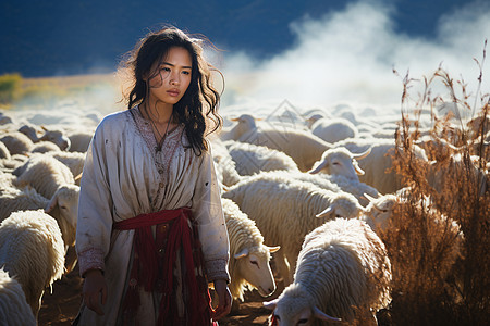 农村牧羊的少女图片