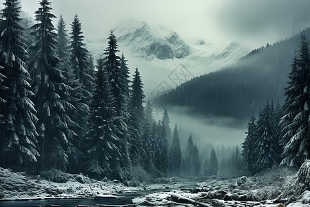 冬日静寂的山水景观图片
