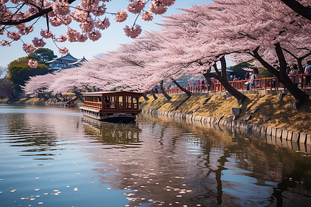 春季城市公园盛开的美丽樱花图片