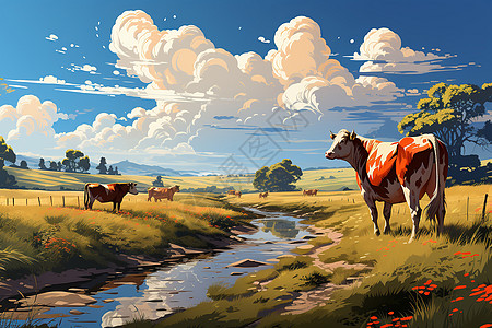 农场田野中的牛群图片