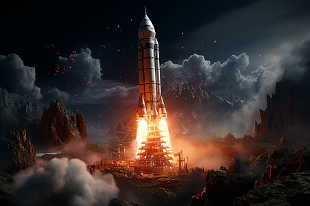 火箭升空的爆炸场景背景图片