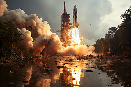 太空火箭升空场景背景图片