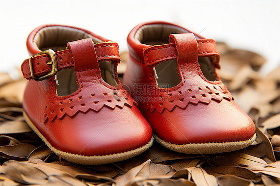 小巧的红色皮制儿童凉鞋图片