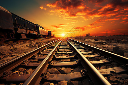 夕阳下的铁路运输图片