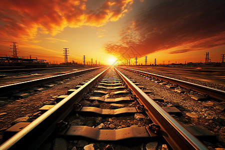 夕阳下的铁路运输轨道高清图片