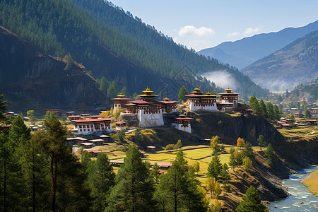 郁郁葱葱的喜马拉雅山脉景观图片