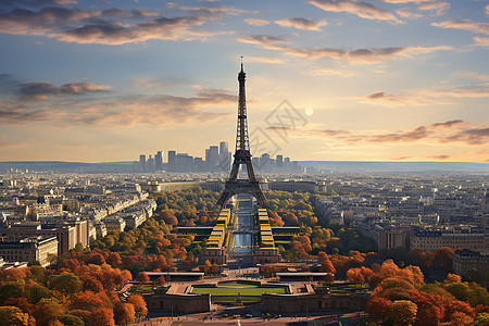 巴黎秋天著名的埃菲尔铁塔背景