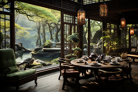 温馨雅座的竹林茶馆图片