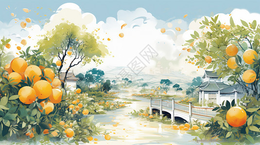 脐橙种植的村庄背景图片