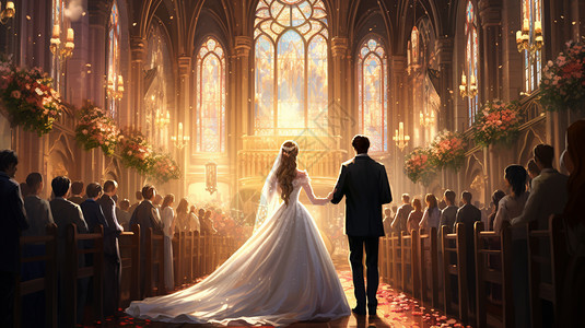 教堂里的婚礼背景图片