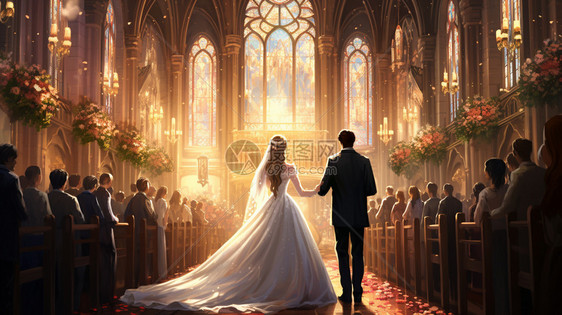 教堂里的婚礼图片