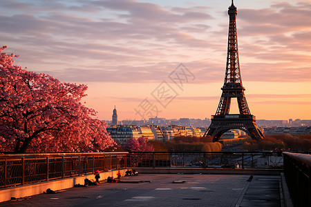 黎明下的巴黎铁塔背景图片
