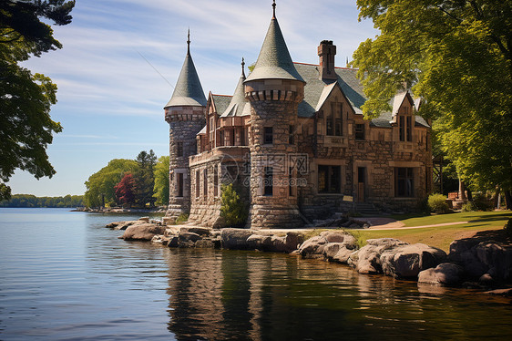 历史悠久的湖畔城堡图片