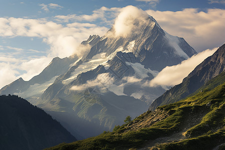 夏季雪山的美丽景观图片