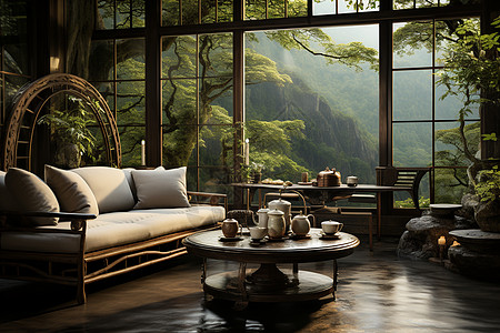 森林中的禅意茶馆图片