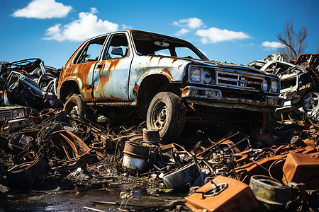 废墟里的汽车和垃圾图片