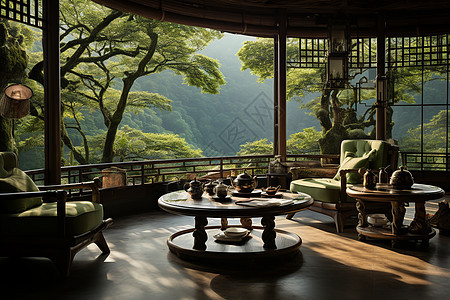 中式国风的禅意茶馆背景图片