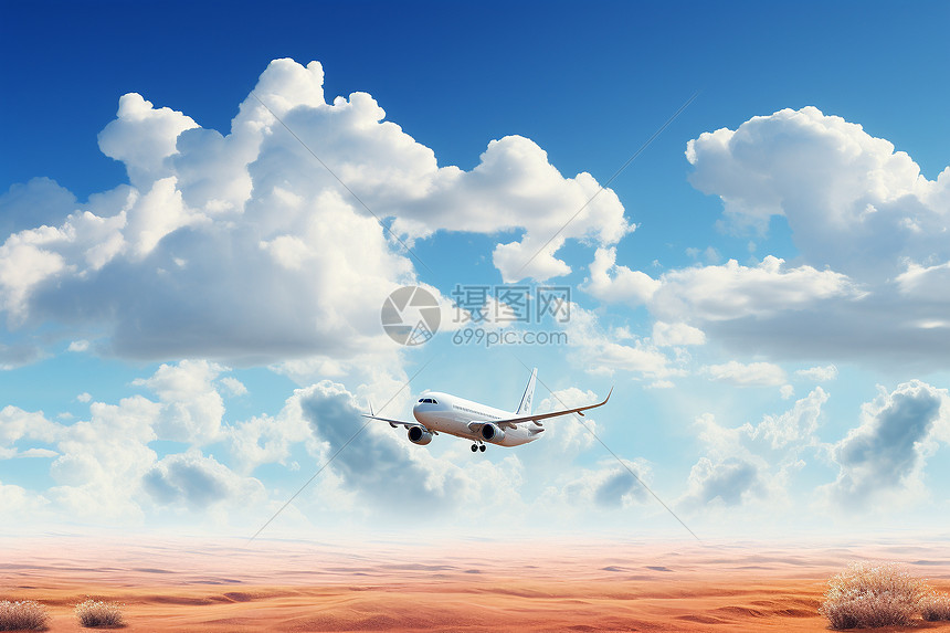 沙漠中飞行的飞机图片