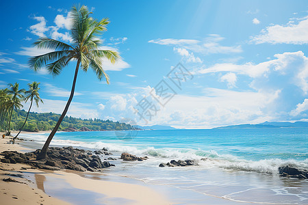 热带海滩上的棕榈树图片