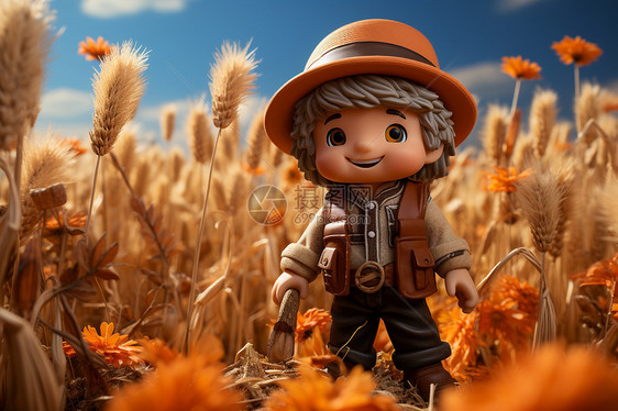 秋季麦田中的农民图片