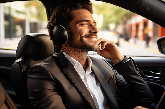 汽车中语音通话的商务男子图片