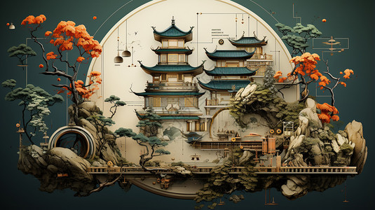 中国古园林建筑背景图片