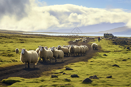 乡村草原上放牧的羊群图片